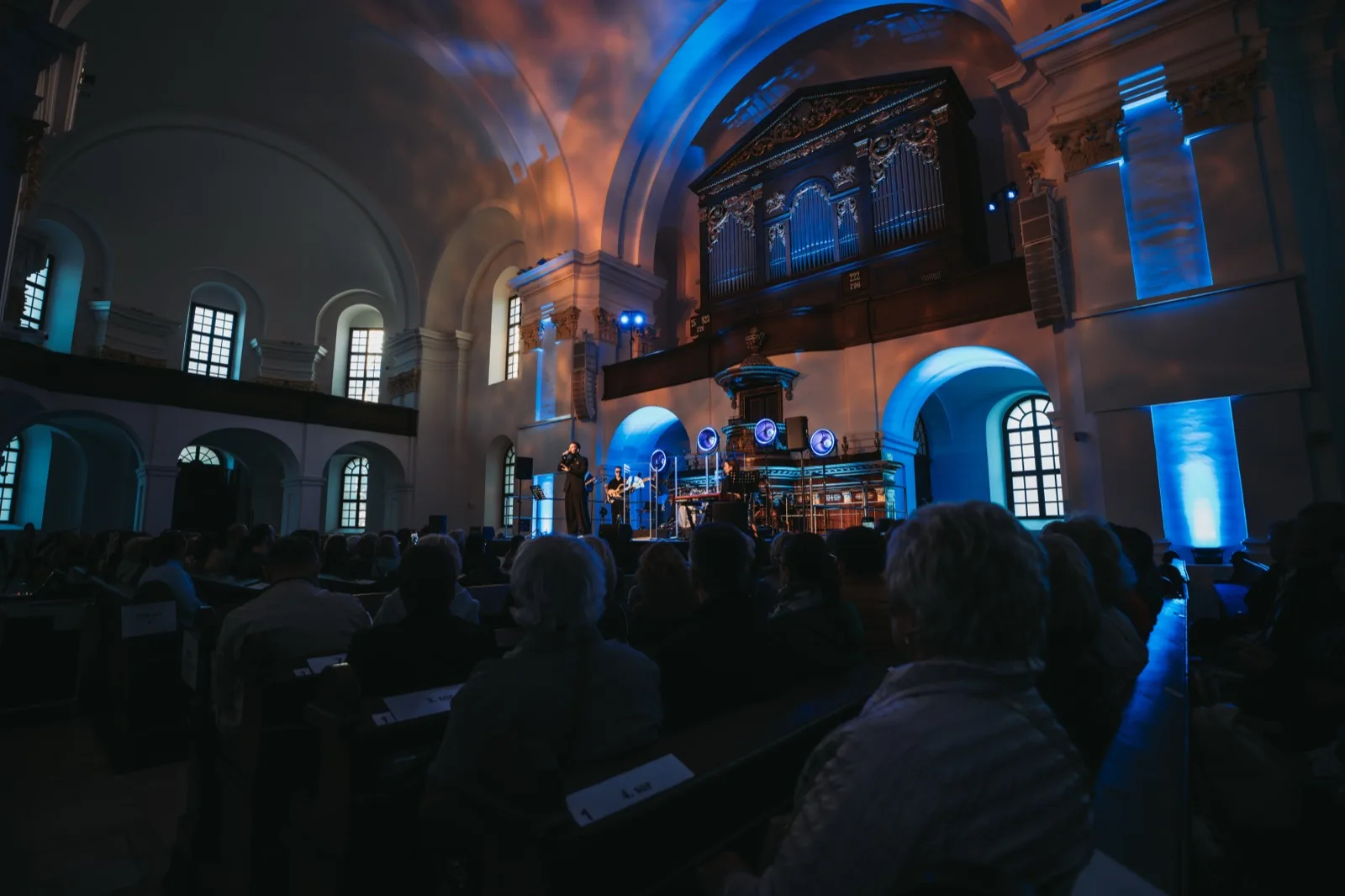 Debrecen Reformed Great Church interior with audience at the concert